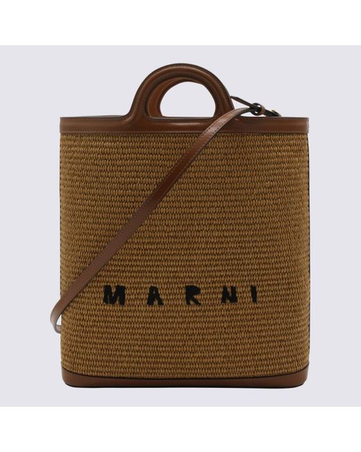 Marni Brown Raffia Crossbody Bag