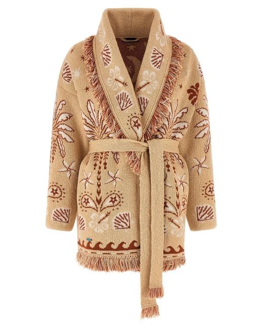 Alanui Brown Echoes Of The Island Cardigan Wool Sweater, Cardigans