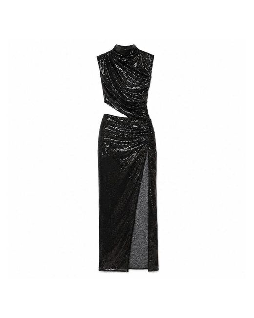 Amazuìn Black Sequined Stretch Tulle Detachable Maxi Dress With Cut-Out Detail And Side Slit