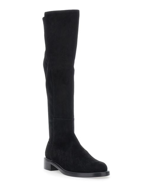 Stuart Weitzman Black Knee-High Boots With Low Block Heel