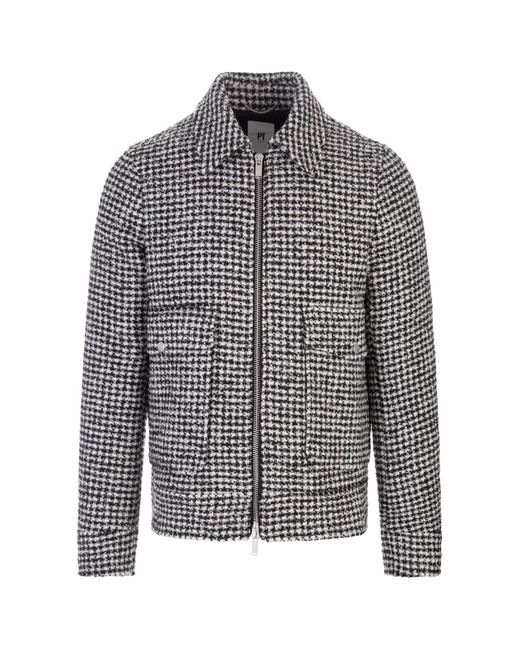 PT01 Black And White Houndstooth Fabric Bomber Jacket in Gray for Men ...