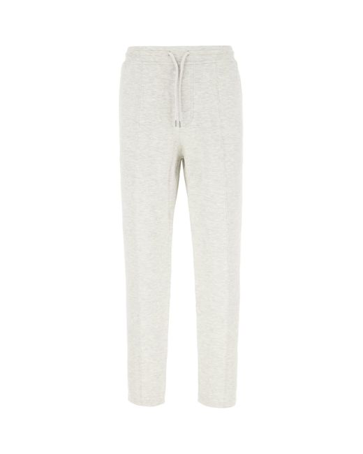 Brunello Cucinelli White Melange Cotton Blend Joggers for men