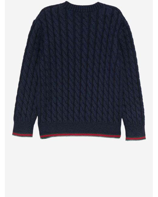 Gucci Blue Wool Sweater With Web Detail