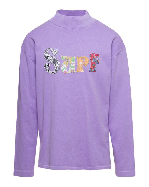ERL Purple Lilac Crewneck Pullover With Embroidered Motif