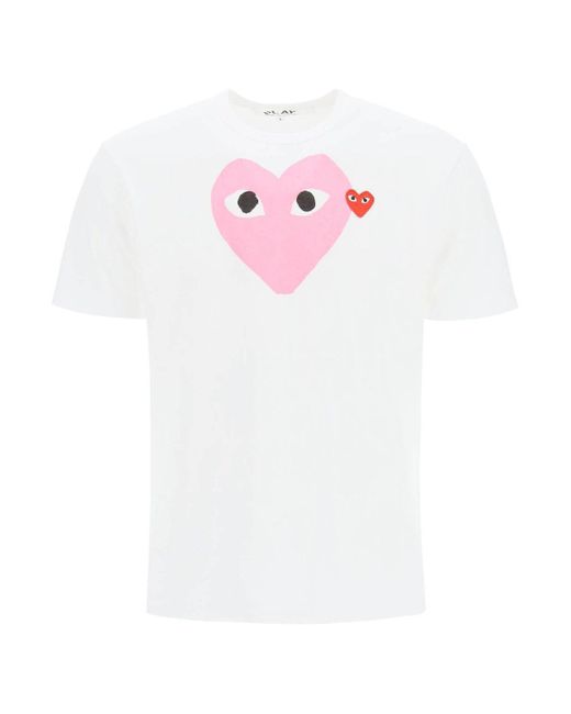 COMME DES GARÇONS PLAY Pink Heart Printed Crewneck T-Shirt for men