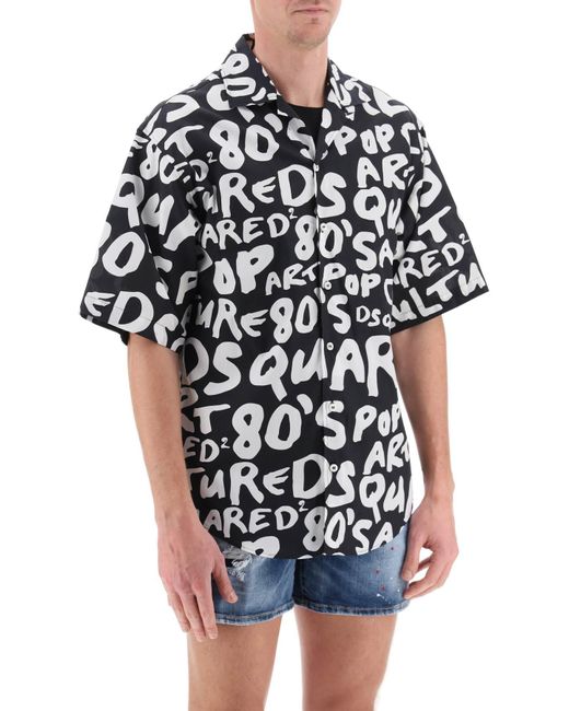 DSquared² Black Popo 80's Bowling Shirt for men