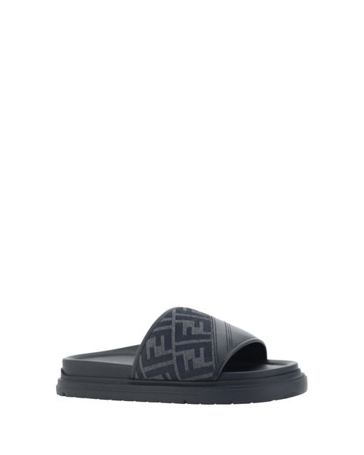 Fendi Multicolor Slide Diagonal Sandals Fabric; Rubber for men