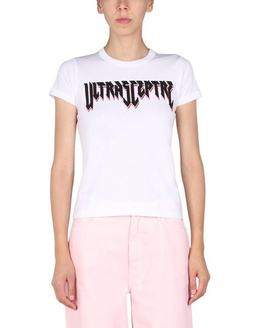 Raf Simons White Logo Print T-Shirt Cotton T-Shirts