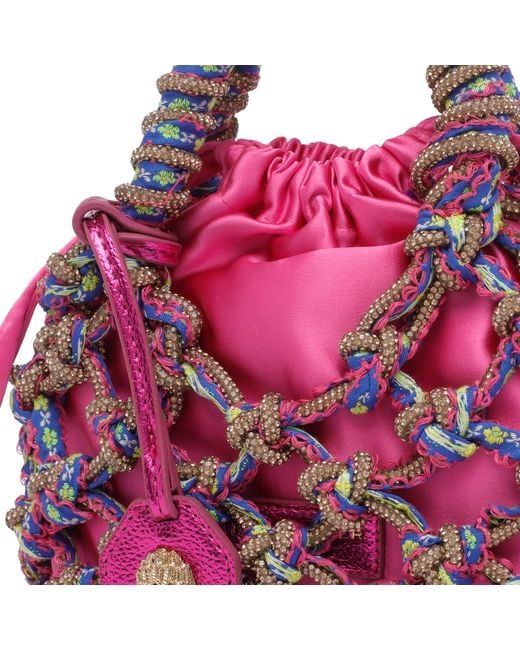 Kurt Geiger Pink Small Macrame Crystal Handbag