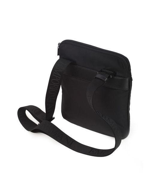 Emporio Armani Black Flat Shoulder Bag for men