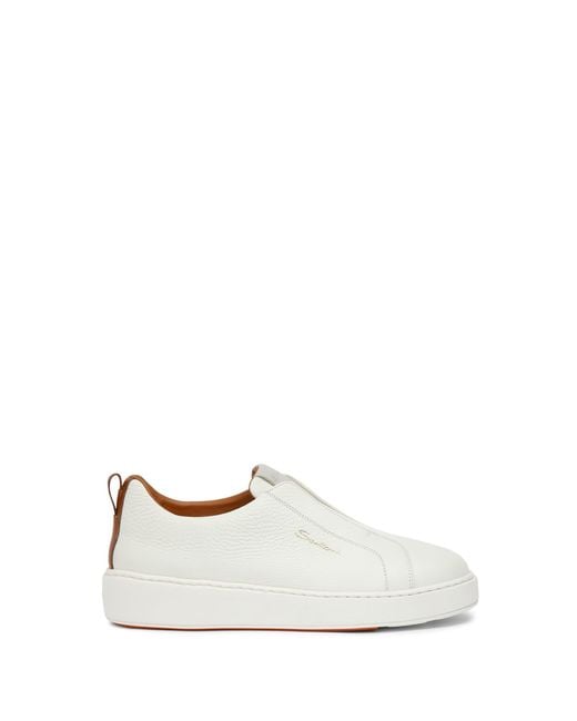 Santoni White Leather Slip-On Sneakers