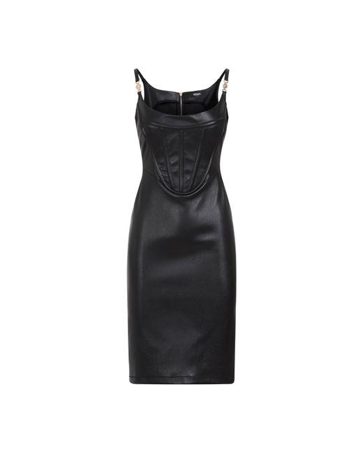 Versace Black Leather Plonge Dress