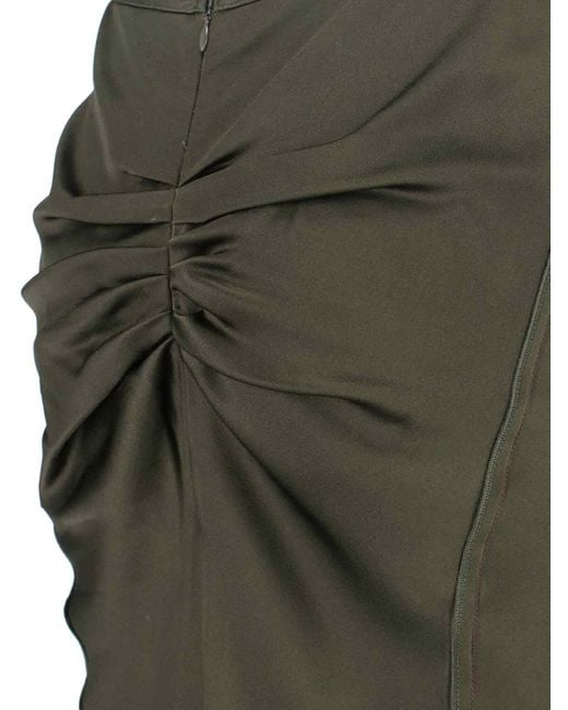 Victoria Beckham Green Draped Midi Skirt With Hemline