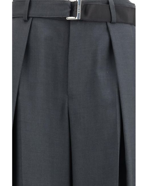 Sacai Gray Oversized Pants Polyester; Wool