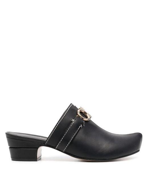 Ferragamo Black Gancini Leather Mules