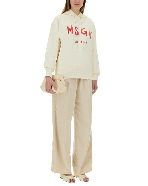 MSGM Natural Sweatshirt With Brushed Logo Cotton Sweatshirts