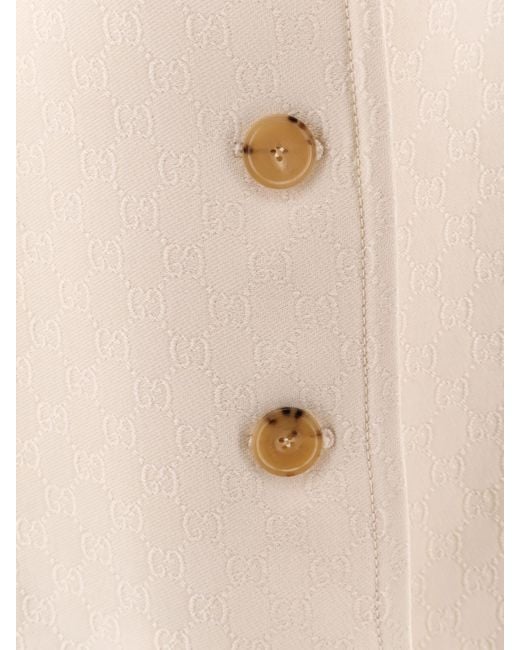 Gucci White Wool And Silk Crepe Coat With All-Over Gg Motif