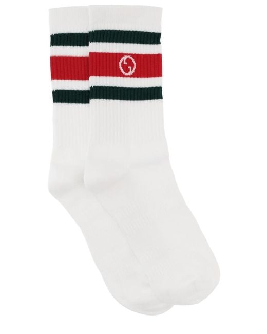 Gucci White Socks Round Gg Crossover Cotton for men