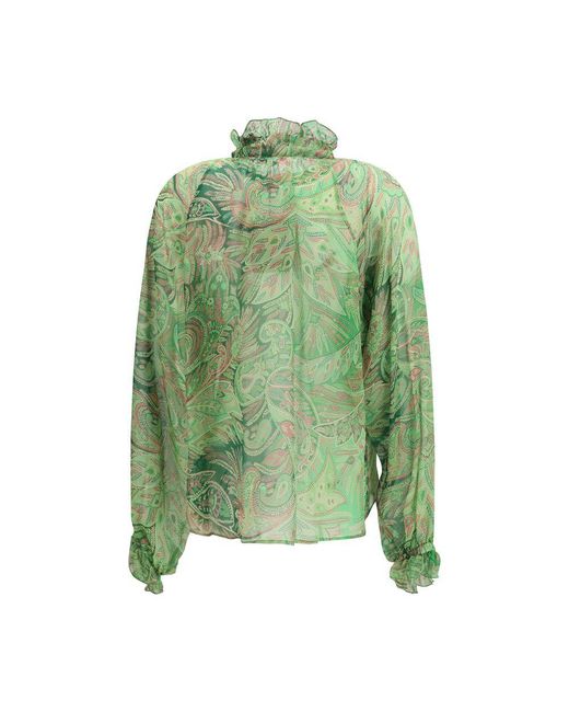 Etro Green Bicolor Silk Pattern Shirt