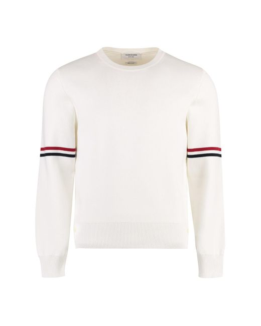 Thom Browne White Long Sleeve Crew-neck Sweater for men