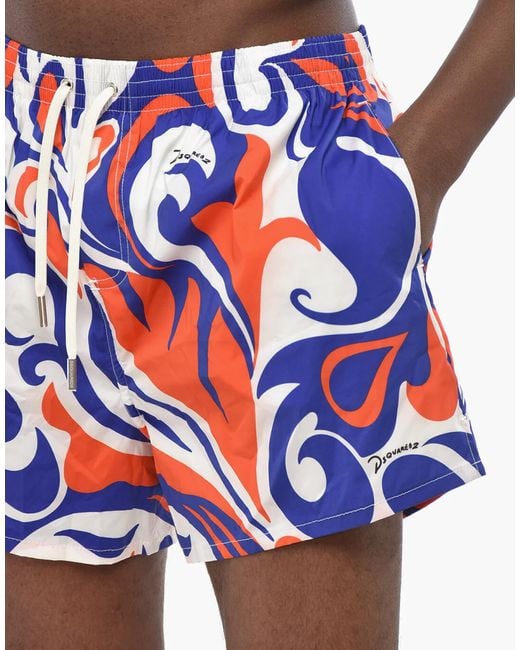 DSquared² Blue Logo Boxer Midi Swim Shorts Clothing Beachwear for men