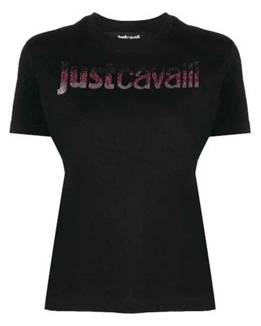 Just Cavalli Black Rhinestone-embellished Cotton T-shirt