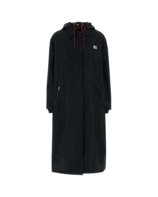 Miu Miu Black Midnight Blue Polyester Overcoat