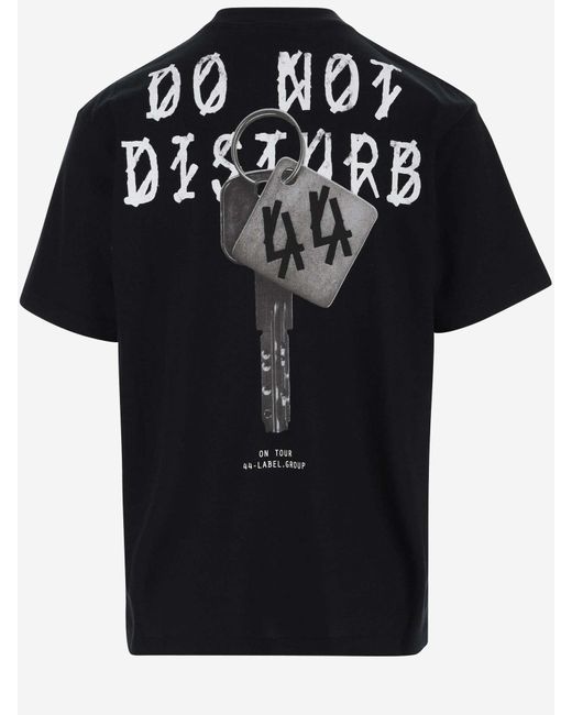 44 Label Group Black Cotton T-Shirt With Graphic Print And Logo for men