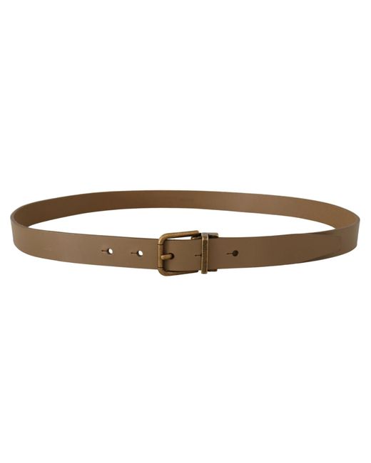 Dolce & Gabbana Brown Solid Leather Brass Buckle Classic Belt for men