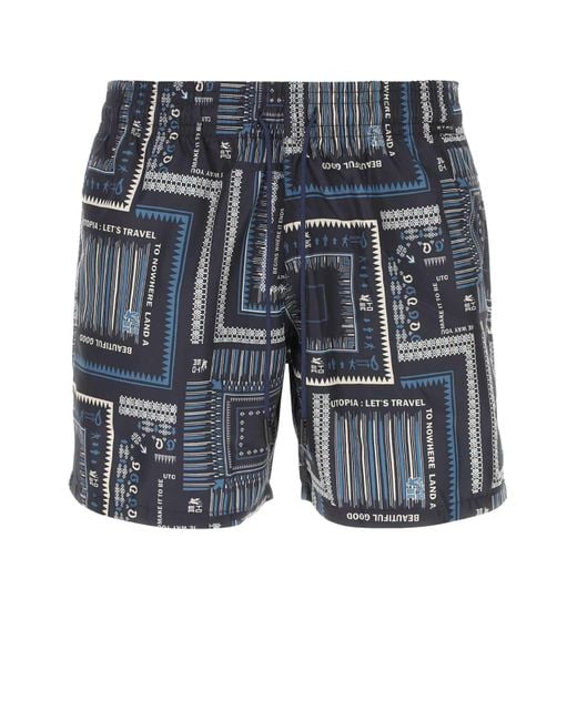 Etro Blue Printed Polyester Bermuda Shorts for men