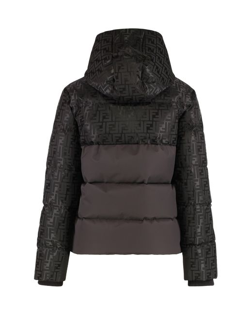 Fendi Black Down Jacket Ff Jacquard Cotton Puffer