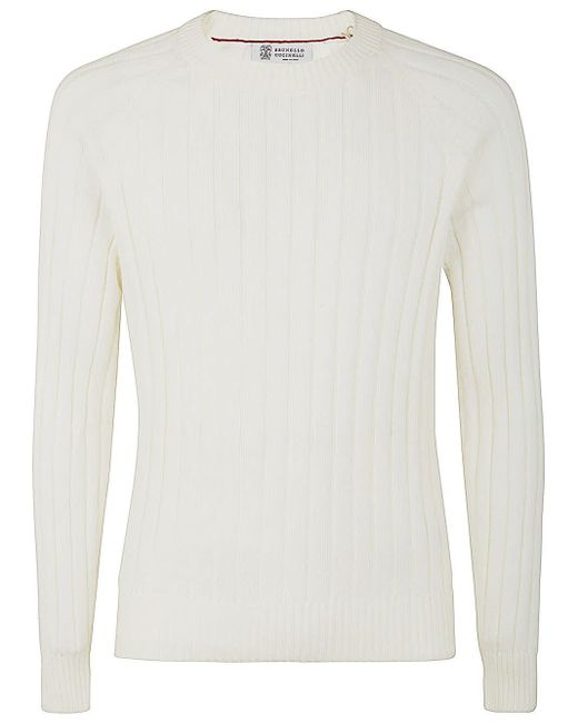 Brunello Cucinelli White Long Sleeves Sweater for men