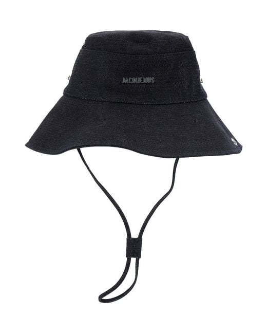 Jacquemus Black Le Bob De-Nimes Fisherman Hat With Front Logo Lettering And Adjustable Strap for men