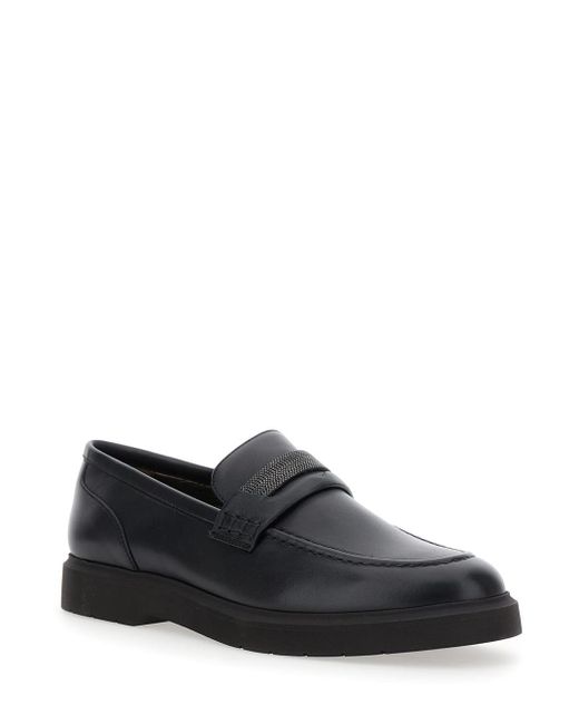 Brunello Cucinelli Black Loafers With Monil Detail On The Front