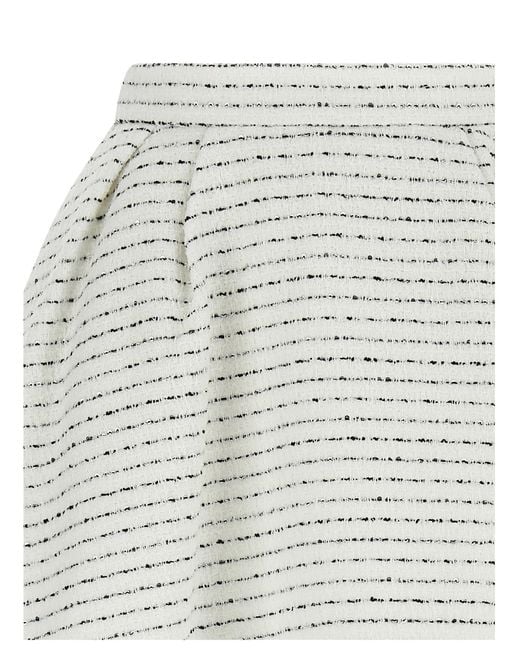 Alessandra Rich White Tweed Mini Skirt With Micro Sequins And Pleated Waist