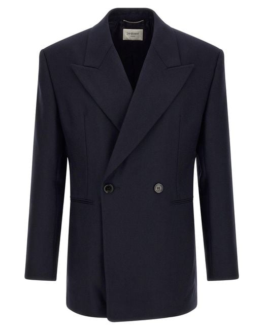 Saint Laurent Blue Felted Wool Gabardine Blazer for men