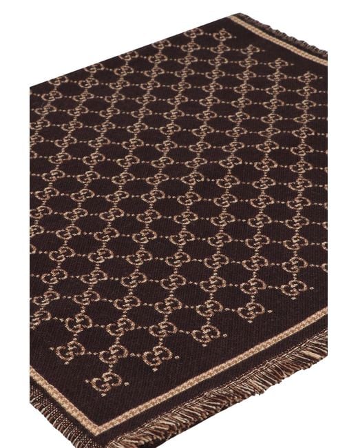 Gucci Brown Wool Scarf Gg Jacquard Coffee for men