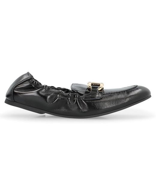 Ferragamo Black Jodie Leather Loafers Lamb