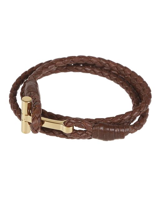 Tom Ford Brown T Wrap Woven Bracelet for men