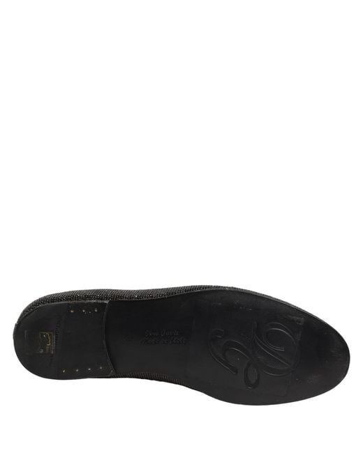 Dolce & Gabbana Black Crystal Embellished Loafers Shoes Leather for men