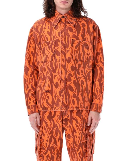 ERL Orange Printed Flame Shirt