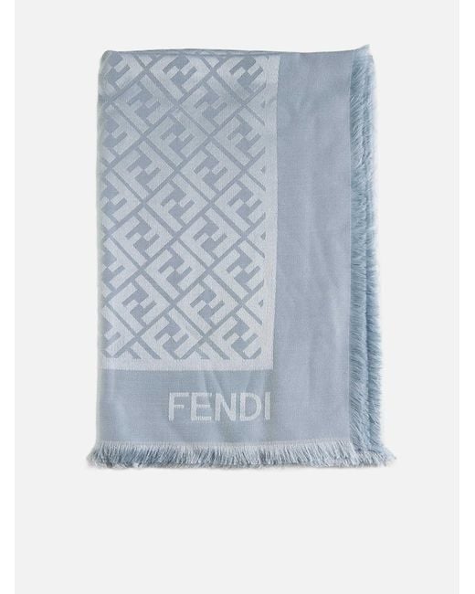 Fendi Blue Ff Silk And Wool Shawl