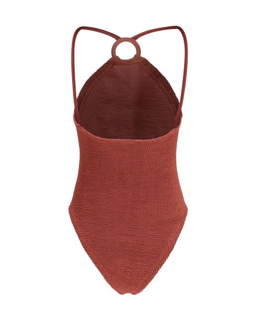 Hunza G Red Jasmine Swimsuit With Tonal Hoop Polyamide; Elastane Swimwear