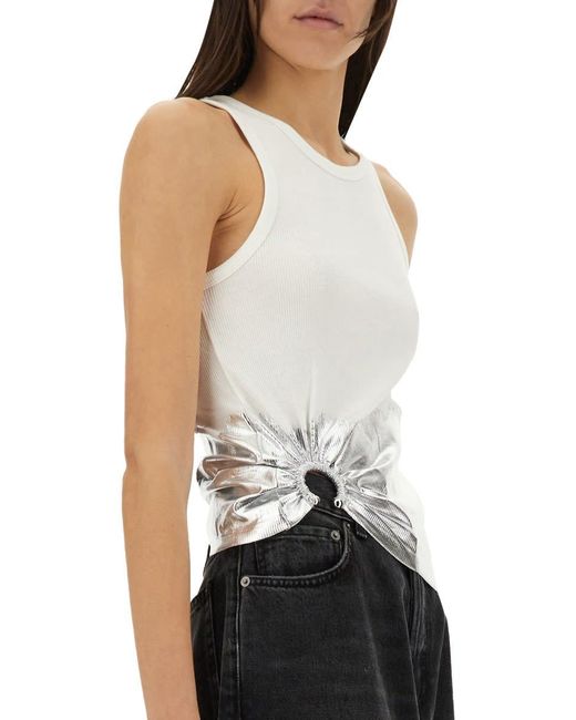 Rabanne White Ribbed Top With Piercing Applique