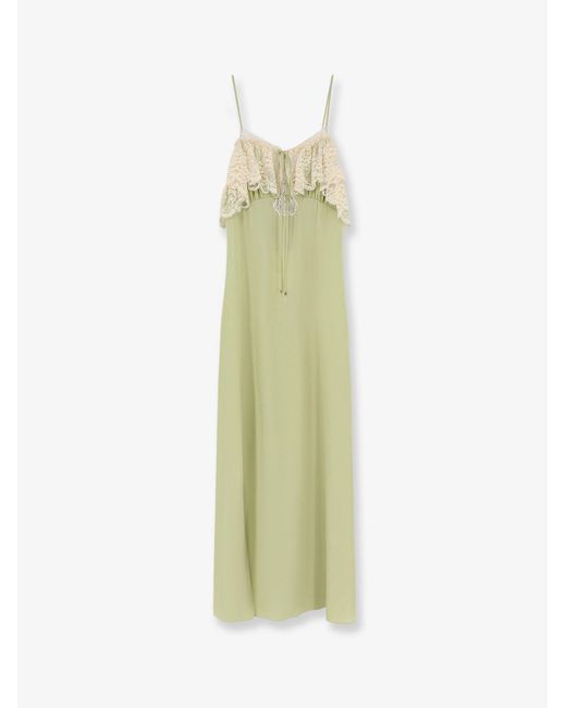 Chloé Green Silk Dress With Lace Inserts