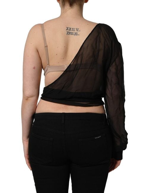 Dolce & Gabbana Black Wrap Sheer Chiffon One Shoulder Top Silk