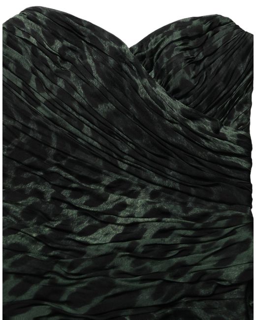 Dolce & Gabbana Black Green Leopard Print Bustier Draped Midi Dress