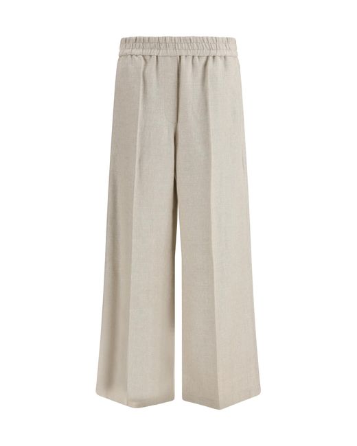 Brunello Cucinelli Natural Elasticated-Waist Pants Linen Trousers