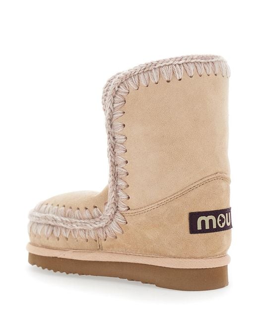 Mou Natural Ankle Boots Patent Suede Sheep