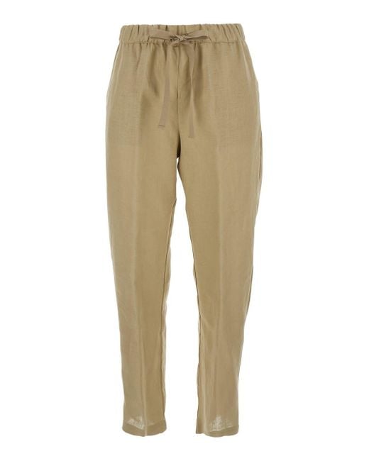 Semicouture Natural Pants With Elastic Waist With Drawstring